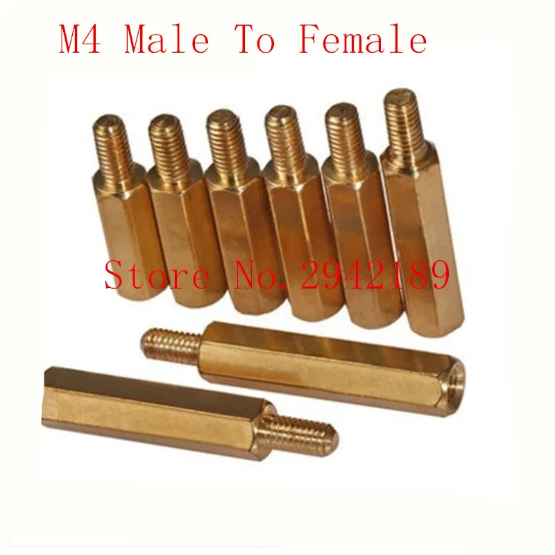 

50pcs/lot M4*L+6 4mm Brass Standoff Spacer male Female Spacing Screws Hex Brass Threaded Spacer length 3mm to 30mm
