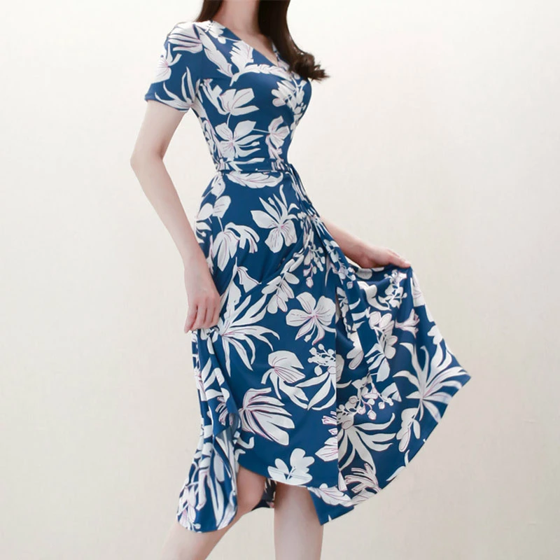 Женское платье с коротким рукавом средней длины цветочным принтом | Женская