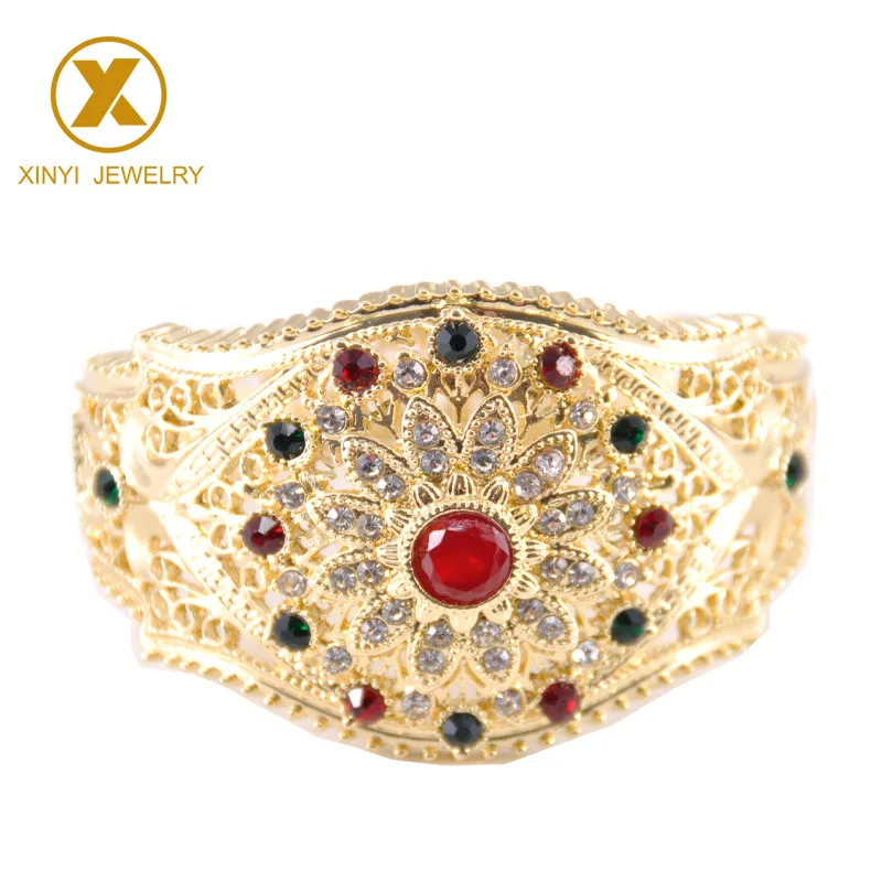 Gold red Последний дизайн популярный марокканский стиль браслет ювелирные изделия Свадебные металлические горный хрусталь браслет - Окраска металла: Gold red