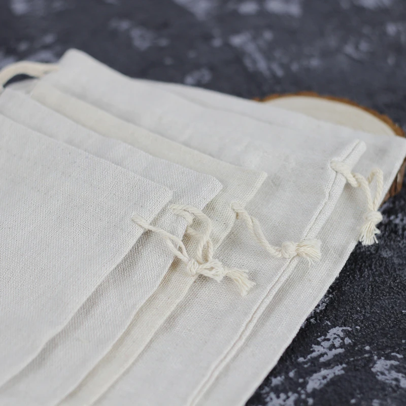 Льняные Бежевые Белые подарочные пакеты на день рождения 4 размера сувенир для