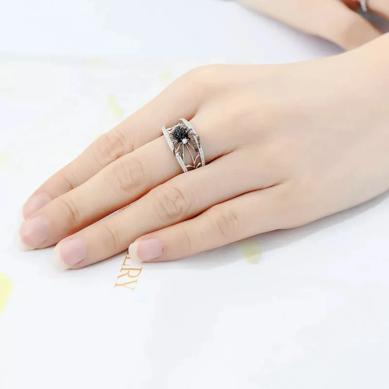 Coolfel Серебряный Паук Кольцо для женщин 925 пробы серебряные модные кольца 2018