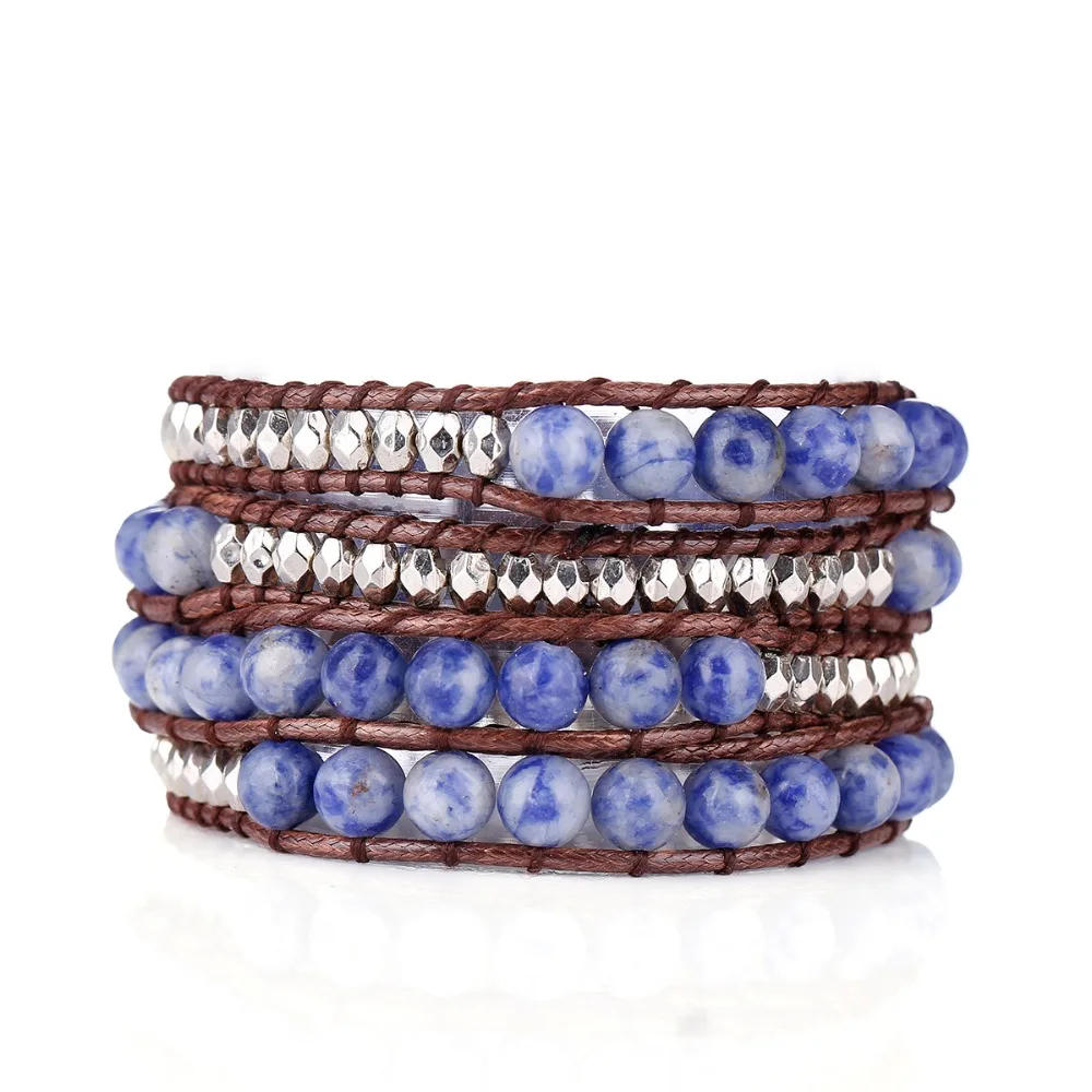 Эксклюзивный браслет Fyla Mode из натурального синего белого камня 4 нити плетеный