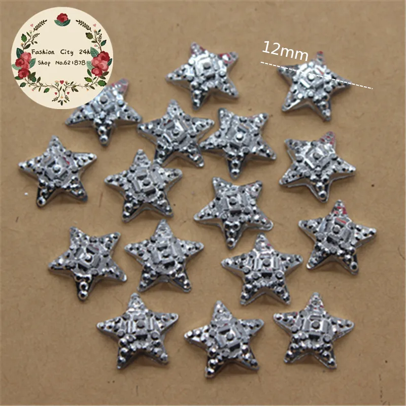 100 шт. серебряные стразы из смолы цветы/сердце/звезда/бабочка/круглая обратная