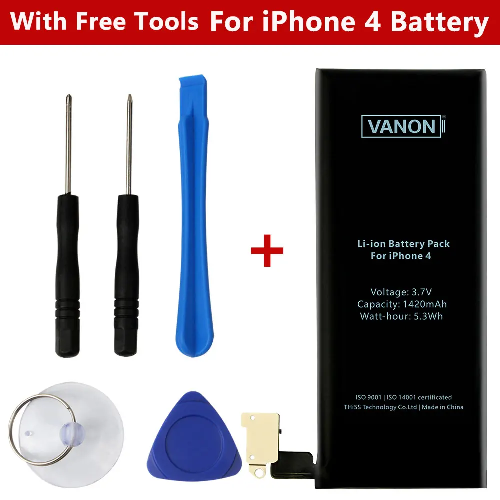 VANON В для iPhone 4 внутренняя запасная батарея 1420 мАч 3 7 в встроенный Bateria реальная