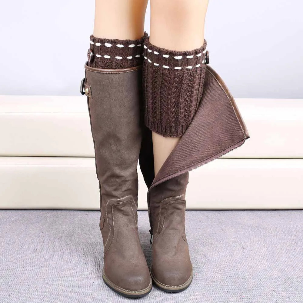 Зимние толстые теплые вязаные гетры носки для обуви полосатые женщин кружевные