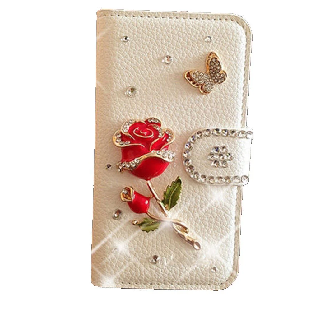 Crystal Rhinestone flower Cute Phone Case For HTC M10 Luxury Bling Diamond Wallet Card Slots Leather Cover |