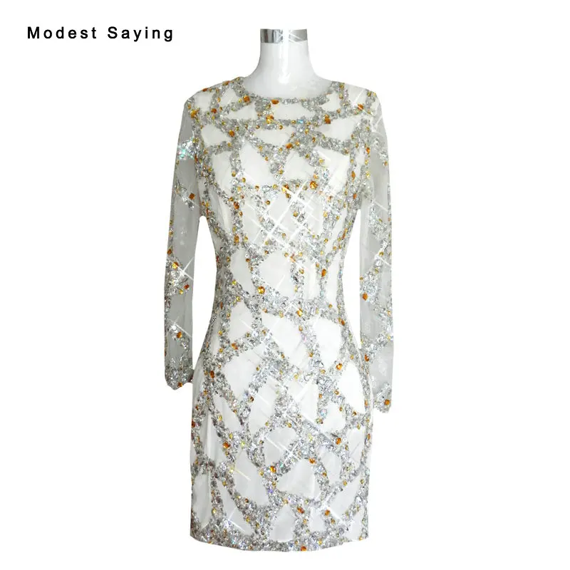 Роскошные прямые короткие коктейльные платья из натурального серебра с бисером