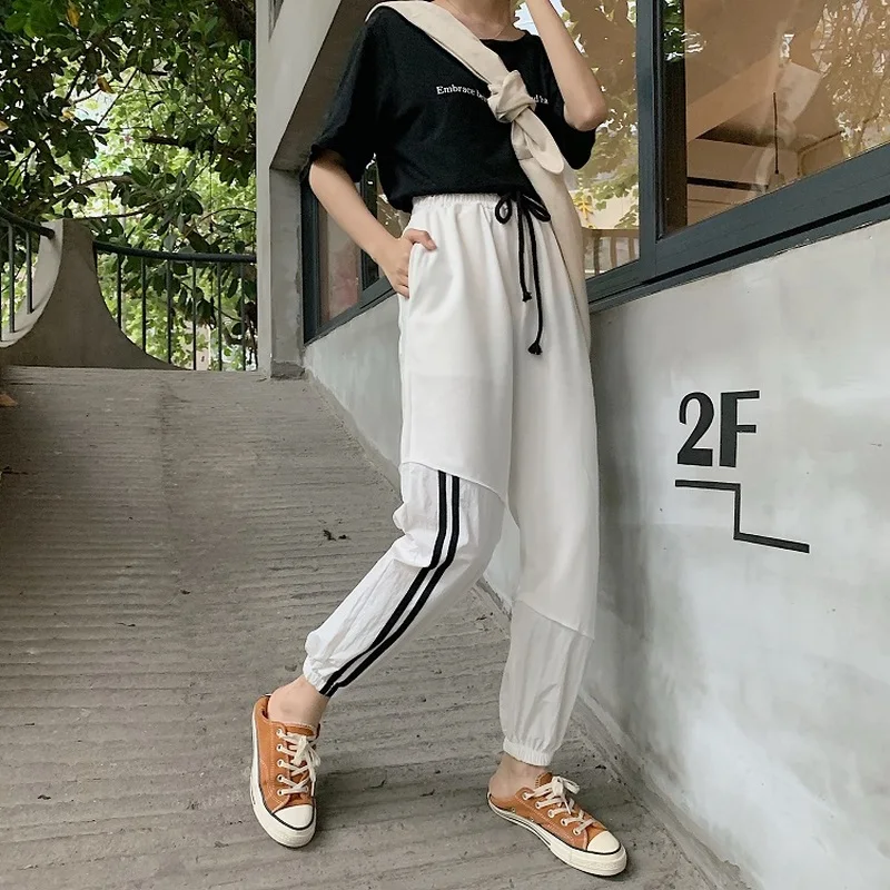 Pantalones mujer лето 2019 новые женские штаны корейские свободные со вставками
