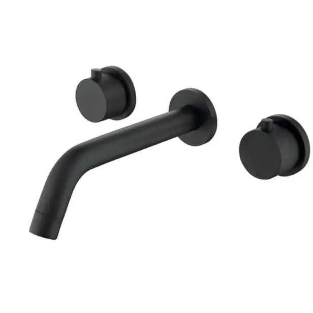 Современный Matte Black отделка латунь двойная ручка настенный Ванная комната раковина кран горячей и холодной torneira кран XR8231