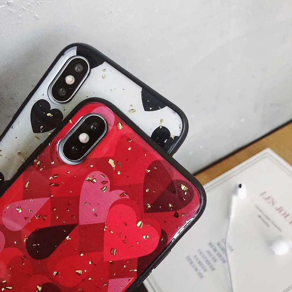 Чехол для iPhone XS MAX XR Xs X с блестками и блестящими сердечками чехол 6 6s 7 8 Plus мягкий