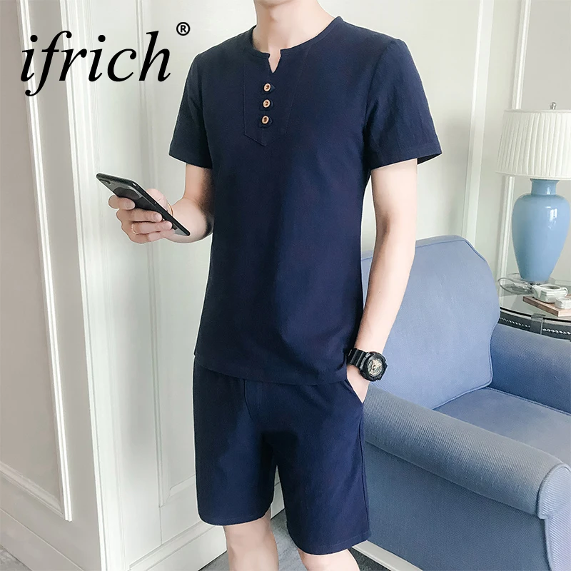 

Men Sets Streetswear Summer T Shirts+Shorts Casual Fashion Slim Fit Fitness 2018 Male Black White Khaki Navy Blue Outwear Hombre