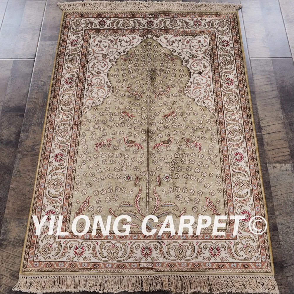 YILONG 2 75 'x 4' Тебриз шелковый ковер бежевый выгодный ручной работы Изысканные