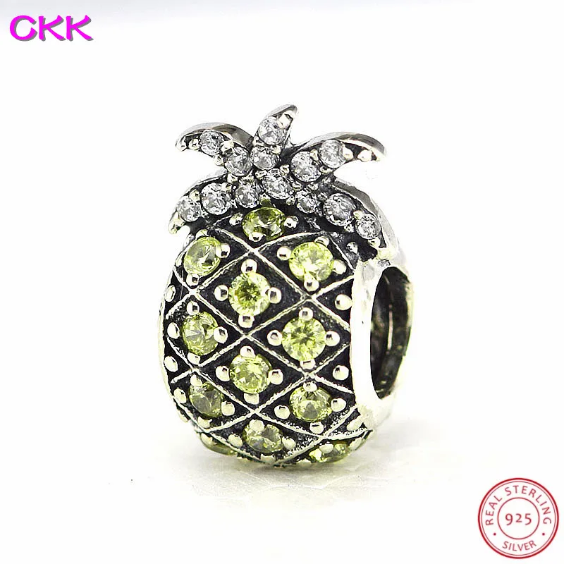 CKK сверкающие бусины разделители из ананаса с желтым CZ DIY Fit PANDORA Charms Серебро 925