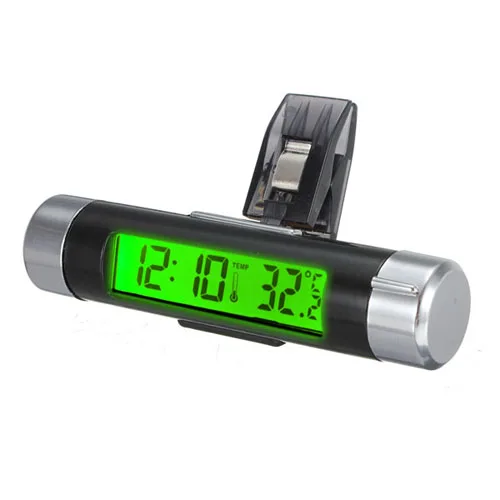 Зеленый Цифровой lcd клип-на 2 в 1 автомобиль цифровые часы температура термометр календарь автомобильный синий/оранжевый/зеленый часы с подсветкой - Цвет: Зеленый