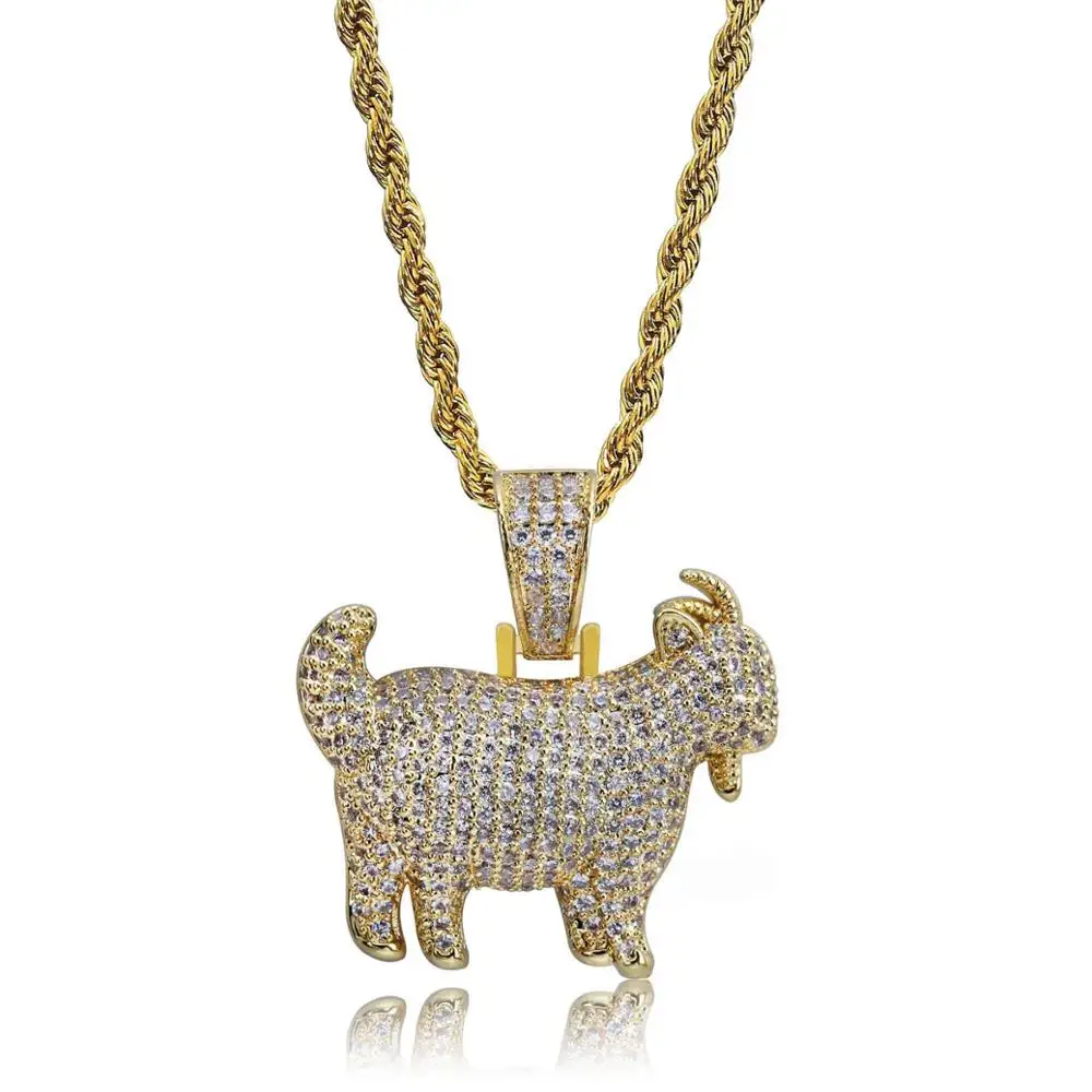 AAA+ циркон Bling лед из козлиная, Овечья ожерелья с подвесками золотые Цвет Медь Для мужчин хип хоп ювелирные изделия с 24 дюйма витая Цепочка - Окраска металла: Gold