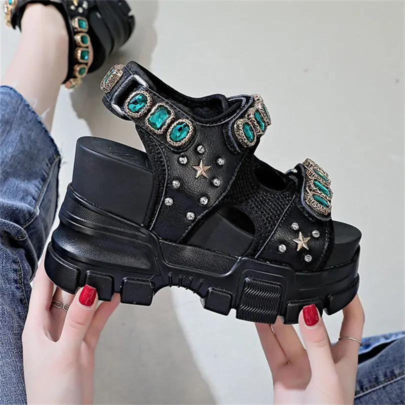 NAYIDUYUN/Летние босоножки; женские кожаные сандалии-гладиаторы на платформе и высоком каблуке; кроссовки со стразами; кроссовки