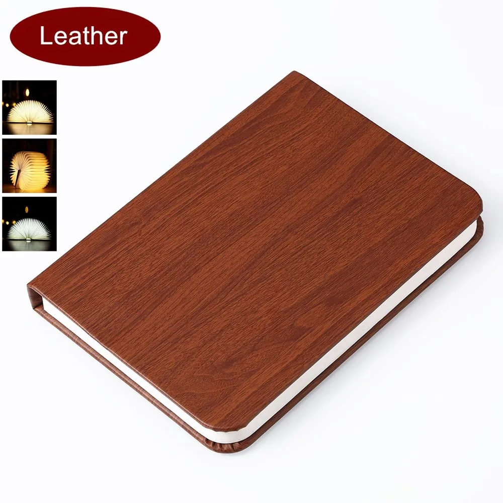 Leather Книжный светильник, кожаная/деревянная складная книжная лампа, ночной Светильник USB Перезаряжаемый светильник в форме книги, светодиодная настольная лампа для декора, креативный подарок - Испускаемый цвет: Leather
