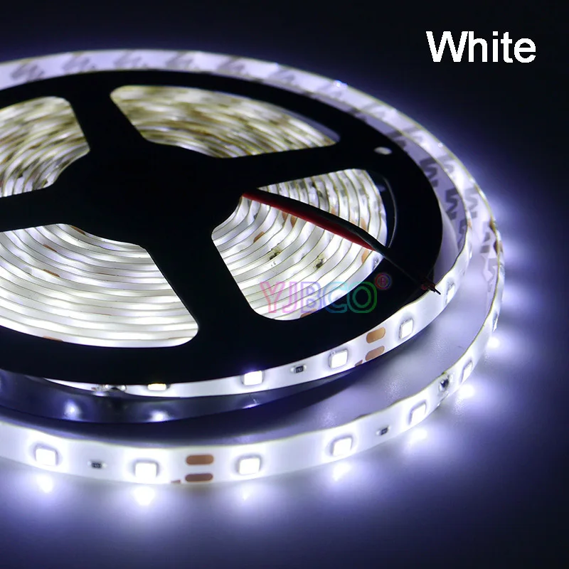 White 5 м 60 светодиодов/м 2835 5050 Светодиодная лента, светильник RGB/белый/теплый белый/красный/зеленый/синий/желтый Светодиодная лента, гибкая светодиодная лента, 12 В постоянного тока - Испускаемый цвет: White