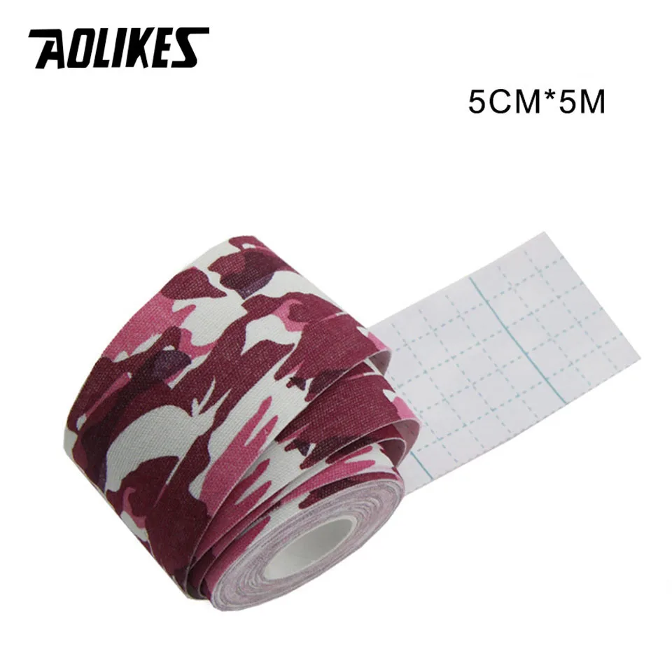 Pink Camo AOLIKES эластичная кинезиологическая лента Атлетическая восстанавливающая Спортивная безопасность мышцы облегчение боли наколенники Поддержка тренажерный зал фитнес бандаж - Цвет: Pink Camo