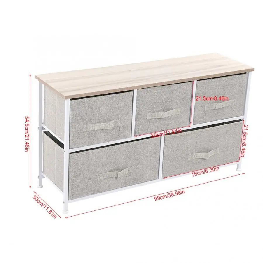5 Drawers Detachable Fabric Drawer Iron Frame Bedroom Living Room Organizer Storage Shelf