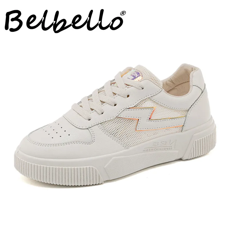 

Belbello 2019 New style casualstreets white shoes Students sports shoes Breathable Fashion Simple Women Flats