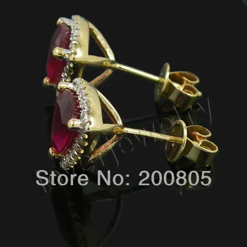 Серьги-гвоздики LOVERJEWELRY из желтого золота 585 пробы с красным Рубином 7 мм E0081 -