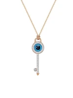 rose gold color blue austrian crystal evil eye key pendant necklace stainless steel women jewelry