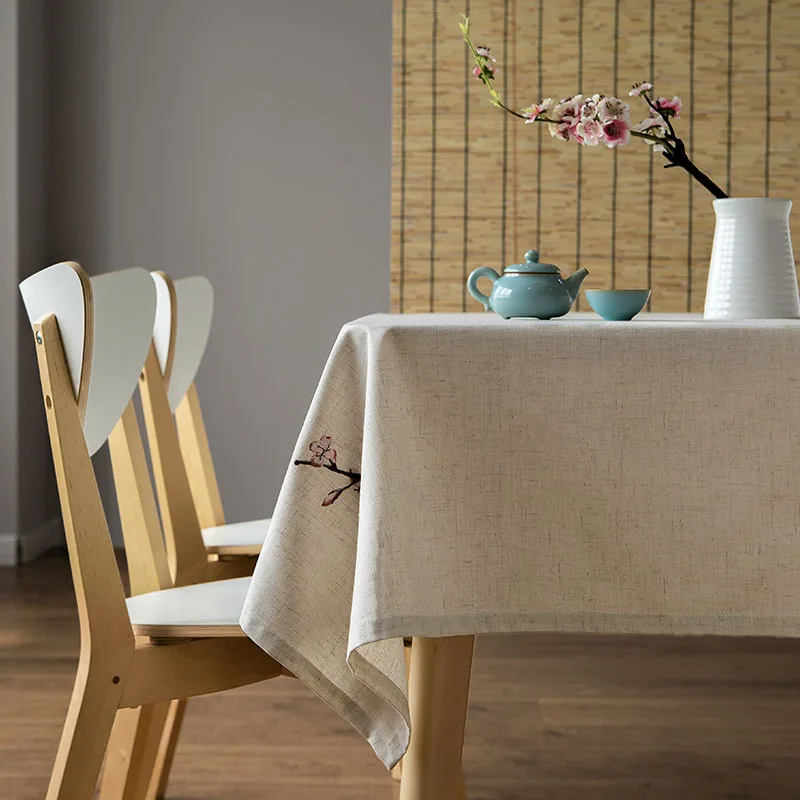 Новый китайский стиль льняные вышитые скатерть Японский современный простой