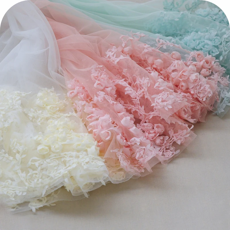 Шифоновая кружевная ткань с 3D вышивкой 1 метр 65 см | Дом и сад