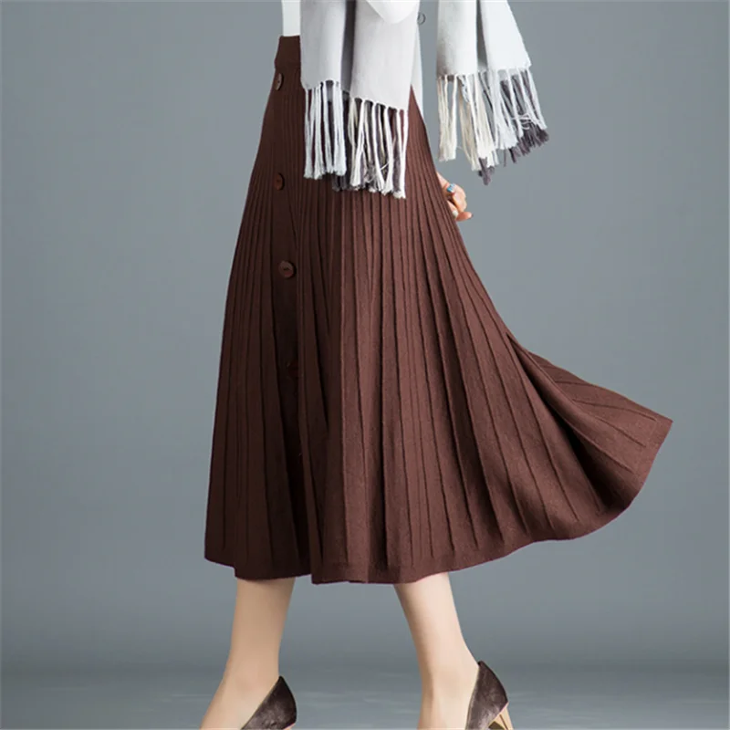 Женская плиссированная юбка элегантные женские вязаные юбки Осень Зима Длинная