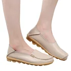 Туфли женские из натуральной кожи, плоская подошва, без застежки, Мокасины, повседневная обувь для медсестры, размера плюс