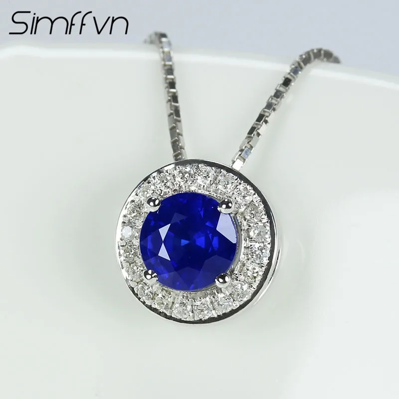 Simffvn Романтический 0.71ct круглая огранка 18 К белого золота с натуральным голубым