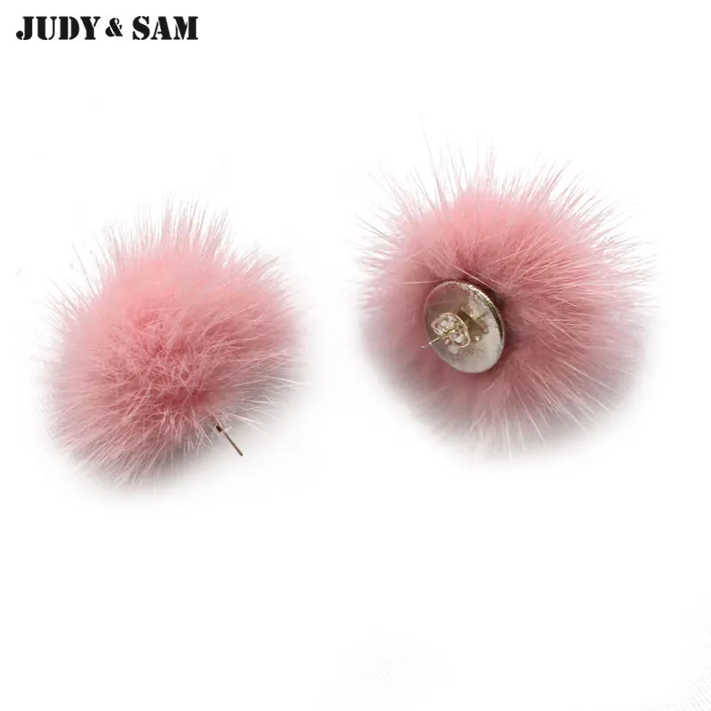 

1Pair Fashion Real Mink Fur Pompom Stud Ear For Women Girls Head Accessories