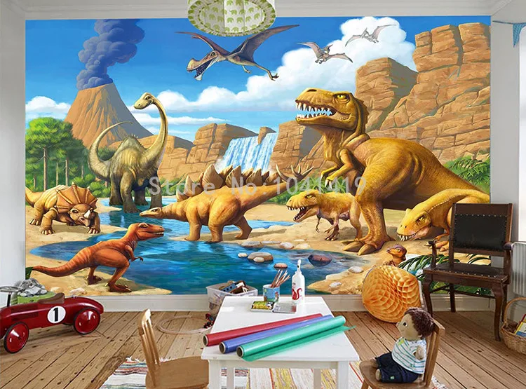 Пользовательские 3D мультфильм настенная бумага детская комната Детский сад динозавр фрески обои из древесного волокна Papel де Parede Infantil 3D
