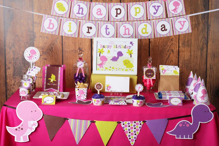 

Girl Dinosaurs Birthday Banner Dinosaur Party Banner Decorations Pink and Purple Birthday Decorations Supplies Dinosaurs Banner