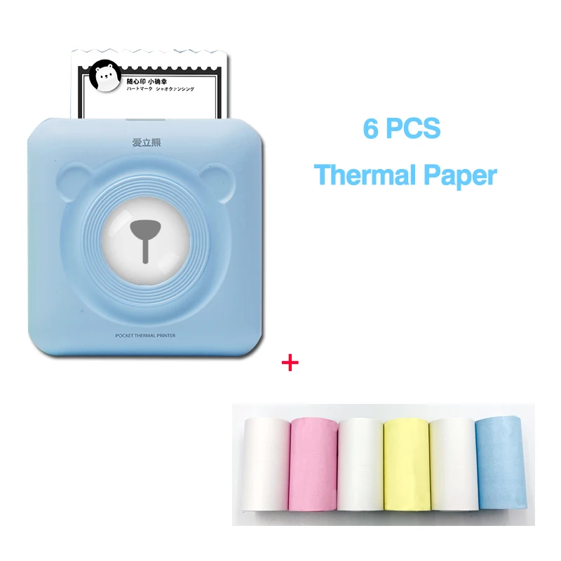 blue 6rolls of paper PeriPage портативный Bluetooth маленький Термопринтер мини фото фотографии принтер для мобильных Android принтер IOS 58 мм - Цвет: blue 6rolls of paper