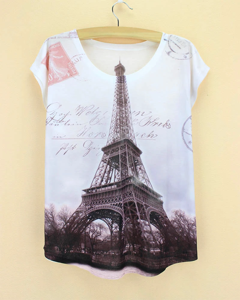 Футболка женская летняя с принтом Эйфелевой башни|top tees|eiffel tower t shirtt shirt women summer |