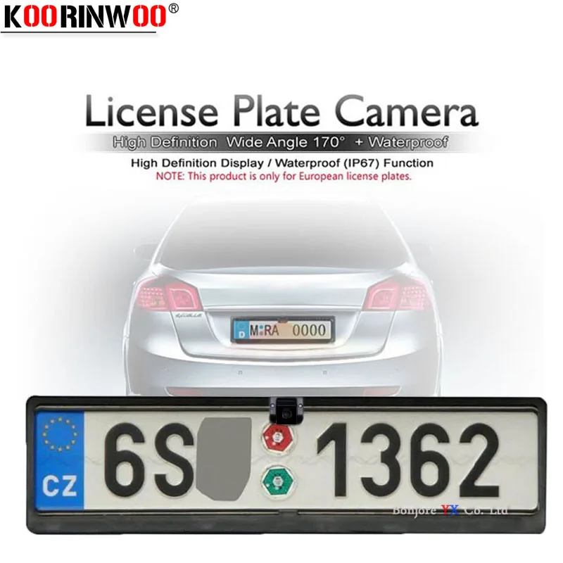 

Koorinwoo Wireless Adopter EU European License Plate Frame Rear View Camera Reversing Parking Cam Backup Blind IP68 Guide Line