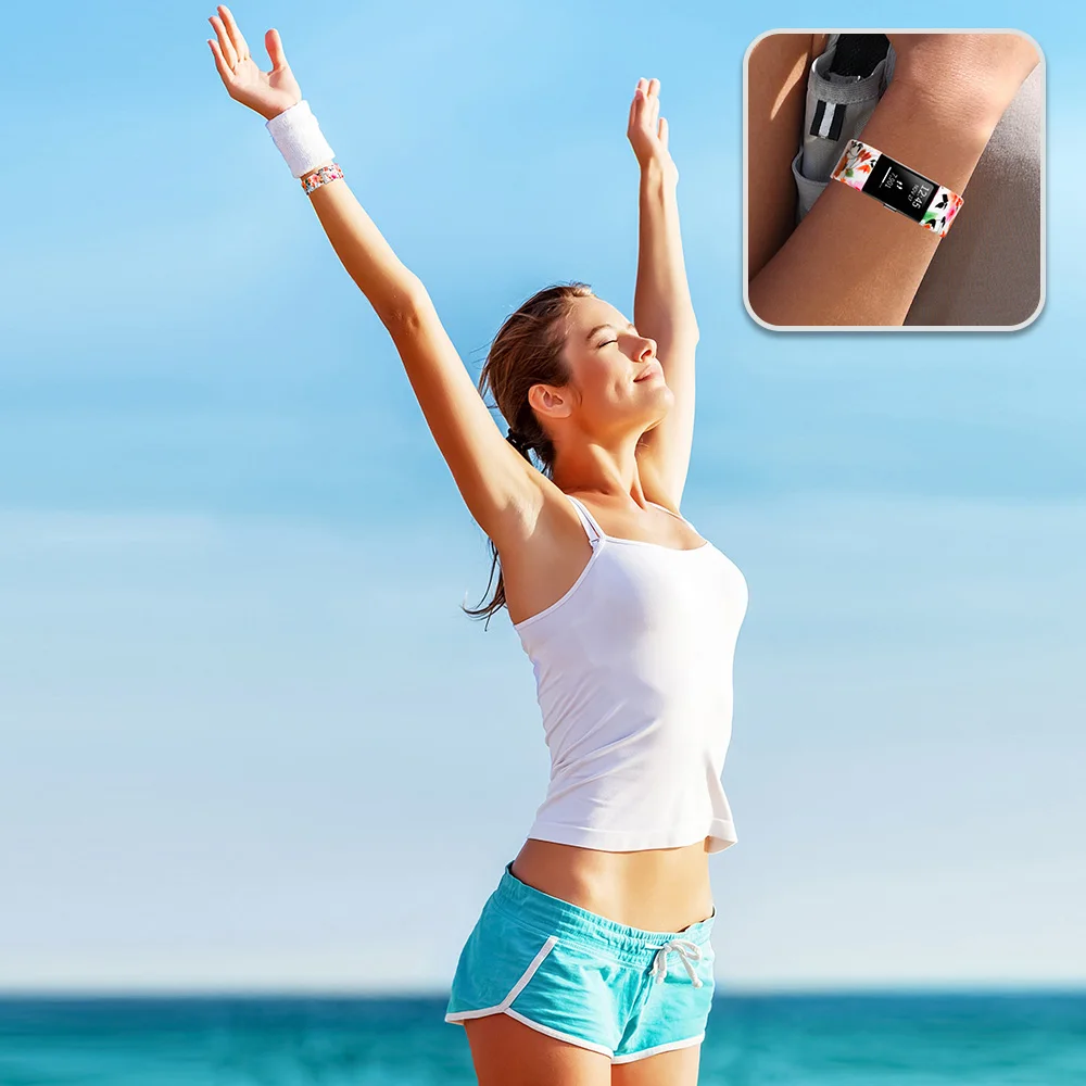 (C2HS) комплект из 4 часов для Fitbit Charge 2 ремешки мягкий Регулируемый сменный