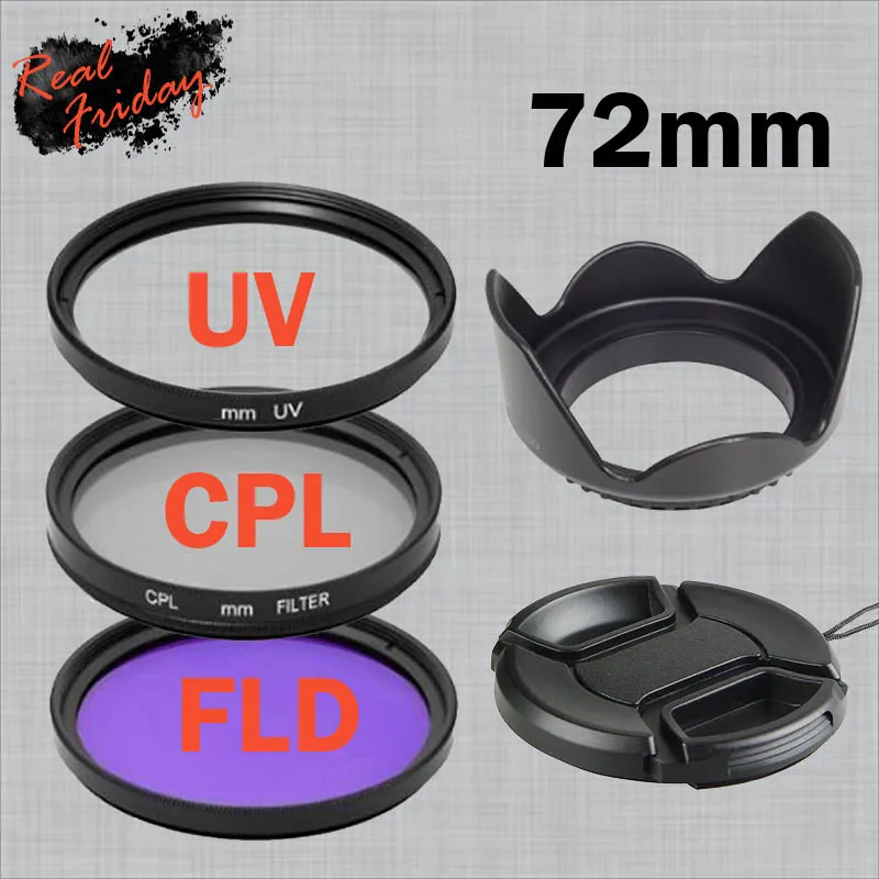 72 мм UV CPL FLD Комплект фильтров для объектива + крышка бленда с цветком Sony A7 A7II A7R A7S