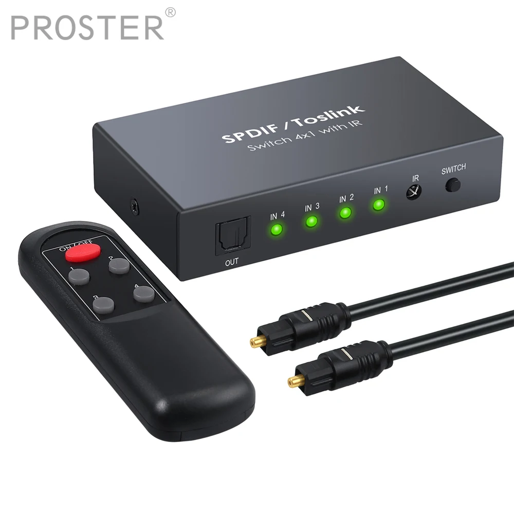 PROSTER Toslink переключатель 4X1 Оптический для DTS AC 3 аудио коммутатор 4 порта пульт
