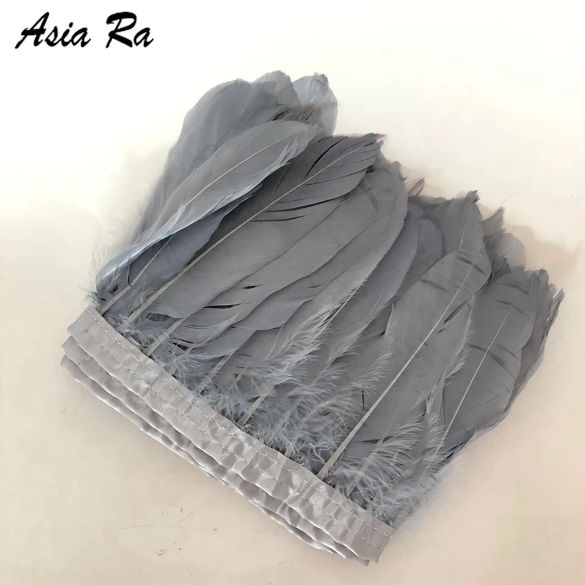 Серый цвет перо отделка цена 10 метров гусиное полоски бахрома для карнавала