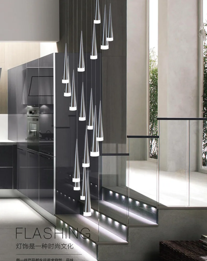 買取 10-24ピーステーパーledスパイラル階段シャンデリアランプ熱い販売事務所カフェエンジニアリング長いledコーン階段照明lampadario