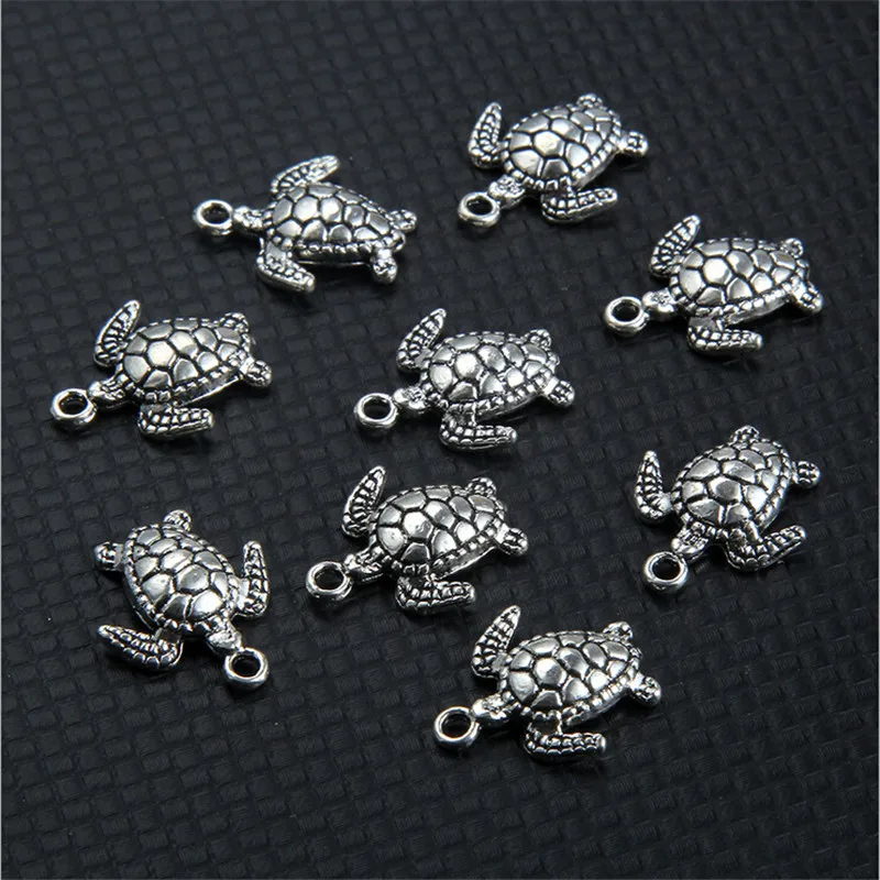 

5pcs/lot new animal tortoise charms pendants for diy bracelet necklace antique silver beads craft material jewelry accessories
