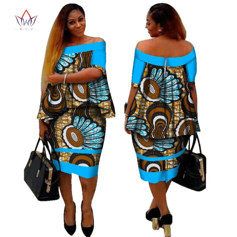 Африканский dashiki печати Женская одежда Двойка Топы корректирующие и Для тела кукурузы юбка Дизайн Мода г. плюс Размеры bintarealwax WY2890