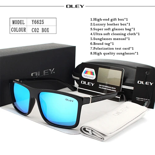 Y6625 C2 BOX OLEY, поляризационные мужские солнцезащитные очки, фирменный дизайн, Ретро стиль, квадратные солнцезащитные очки, аксессуары, унисекс, очки для вождения, oculos de sol Y6625 - Цвет линз: Y6625 C2 BOX