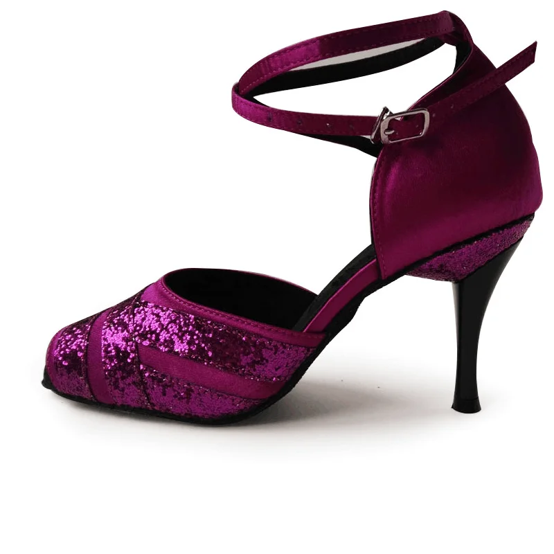 Лидер продаж; Zapatos de baile latino; замшевая подошва; Каблук 8,5 см; атласная Блестящая Серебристая женская обувь для сальсы, бальных танцев, латинских танцев; NL017