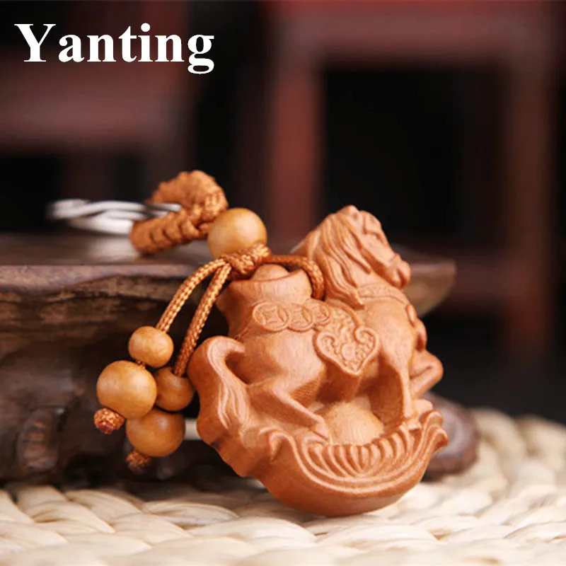 Винтажный брелок Yanting из персикового дерева с подвеской в виде лошади женский на