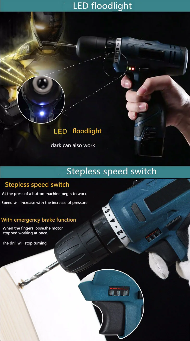 25 В Аккумуляторная дрель многофункциональный электрический инструмент
