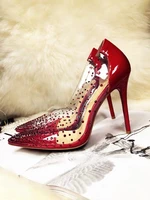 2022 women sexy transparent pumps with dot print back patent leather thin high heels ladies spring summer pumps shoes